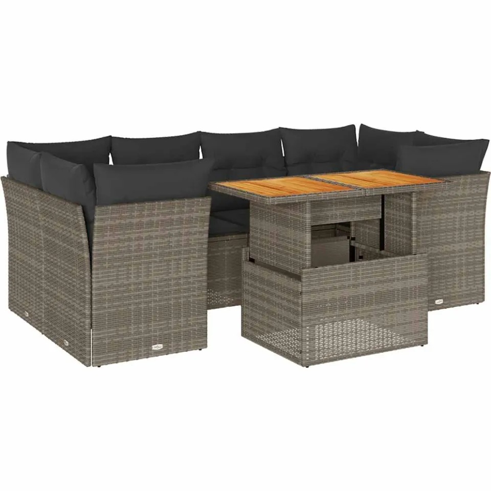 vidaXL 7-delige Loungeset met kussens poly rattan grijs, foto 3