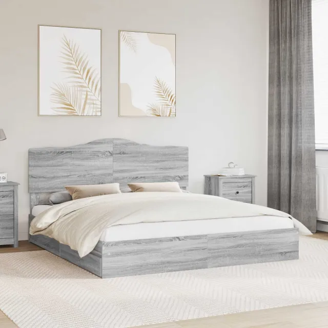 vidaXL Opslag bed met lade Grijs Sonoma 200 x 200 cm Bewerkt hout
