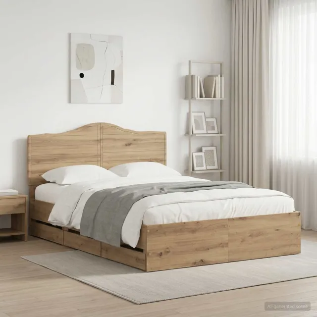 vidaXL Bed Frame with Storage and Headboard Artisan Oak 140 x 190 cm Bruin