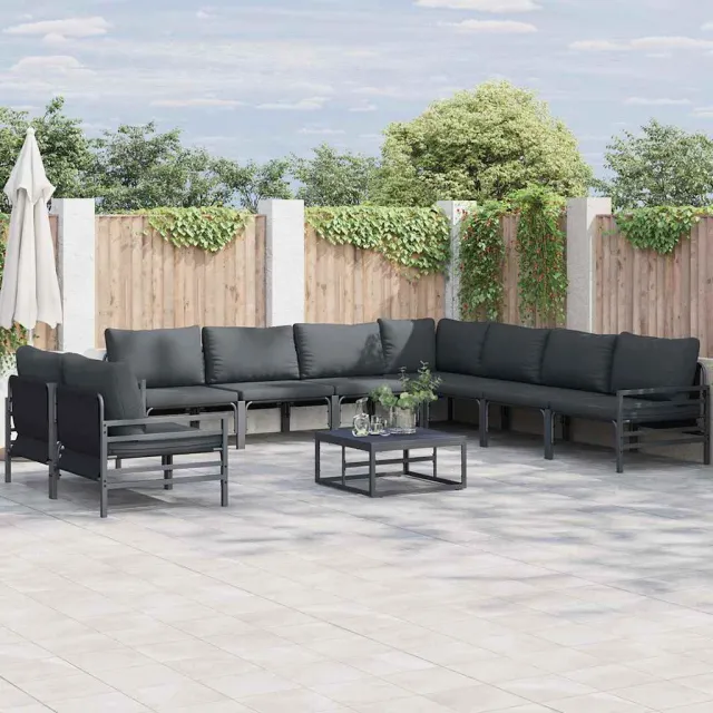 vidaXL Tuinbankenset 10 st Zwart Staal, foto 2