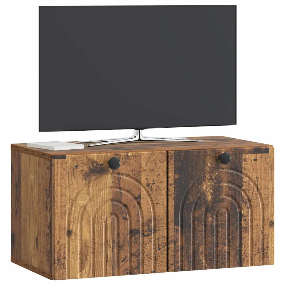 vidaXL Wandbeugel TV-kast Oud hout 59,5 x 31 x 30 cm Bewerkt hout Bruin