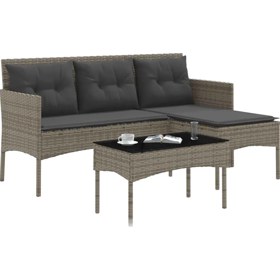 vidaXL Tuinbankenset 2 st poly rattan Grijs