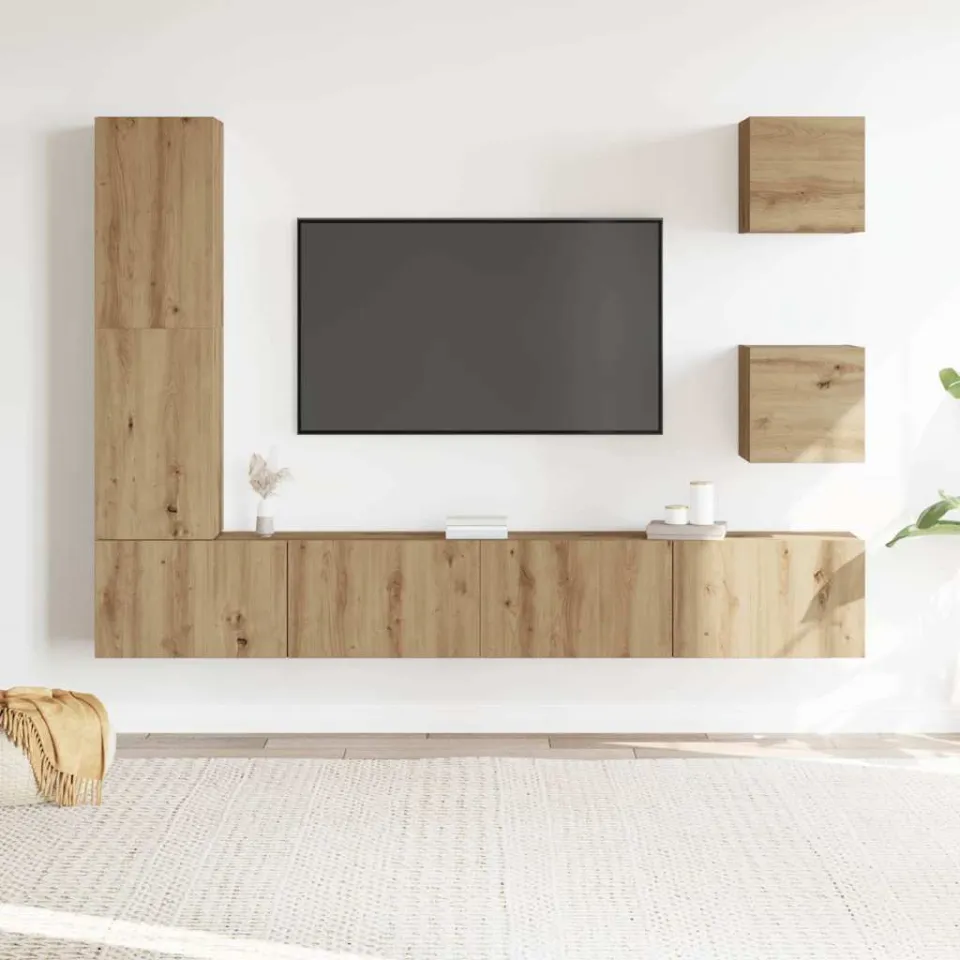 vidaXL 5-delig Tv-meubelset wandmontage bewerkt hout artisanaal eiken, foto 2