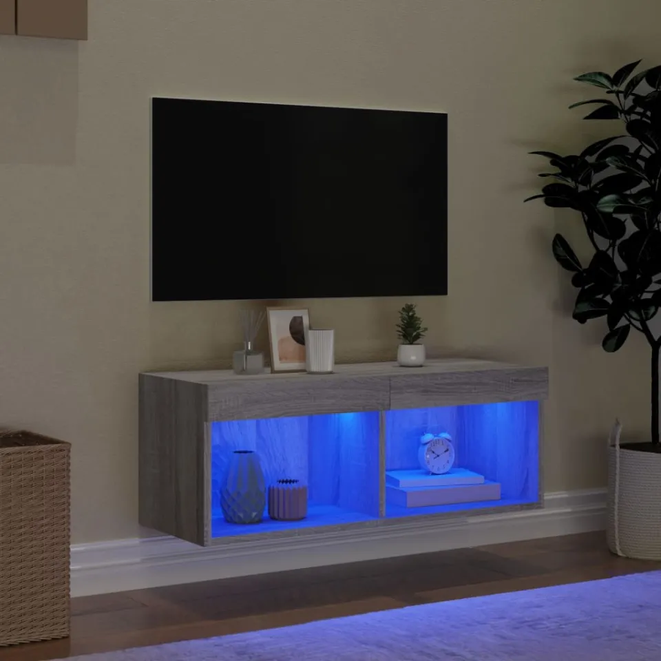 vidaXL Tv-meubel met LED-verlichting 80x30x30 cm grijs sonoma eiken, foto 2