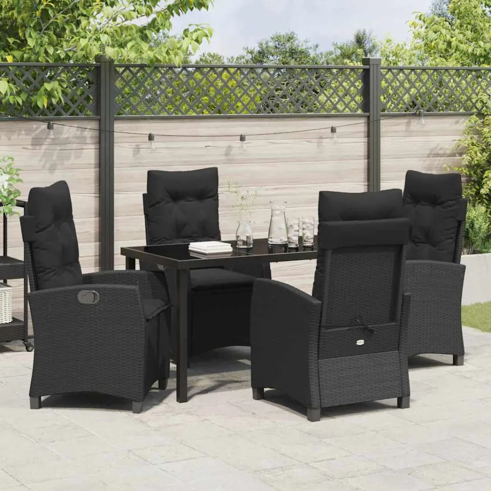 vidaXL Tuin eettafelset 5 st Zwart poly rattan, foto 3