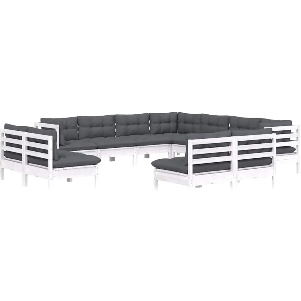 vidaXL 11-delige Loungeset met kussens massief grenenhout wit