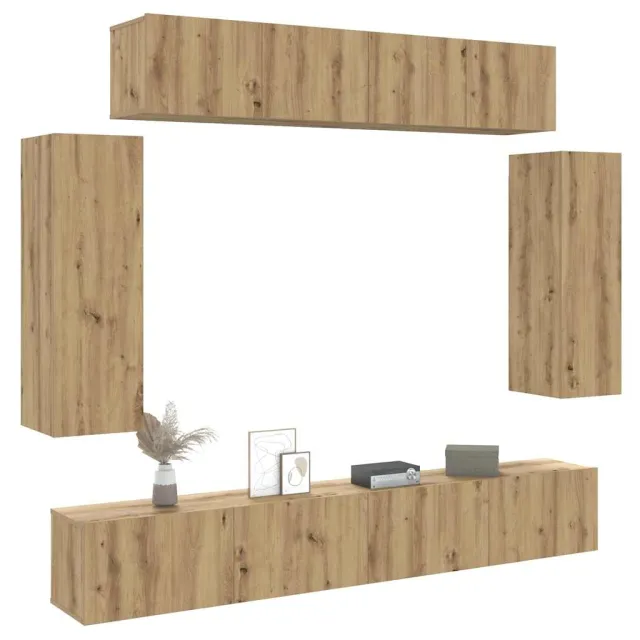 vidaXL 6-delig Tv-meubelset wandmontage bewerkt hout artisanaal eiken Bruin