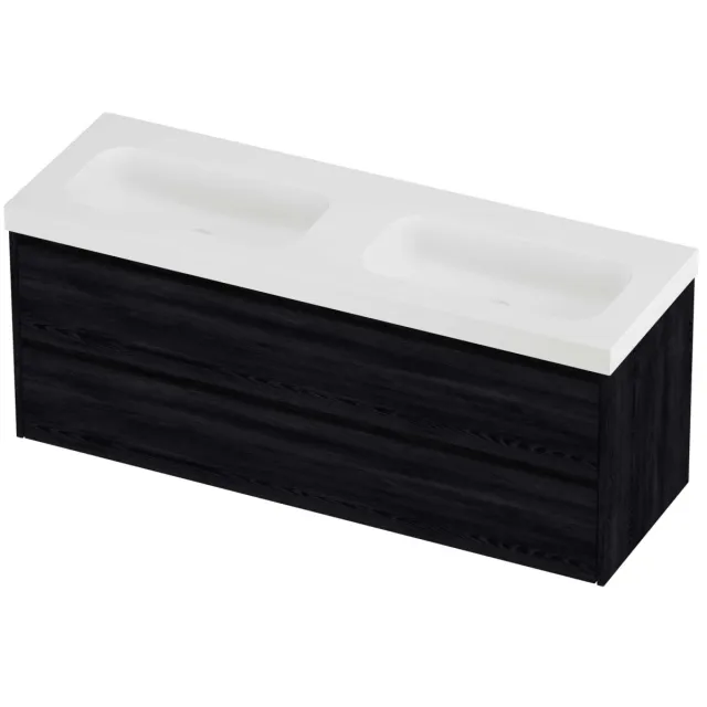 Proline Haga Badmeubelset Polystone Mezza Dubbel 140x46x58 cm Mat White Black Oak Eiken