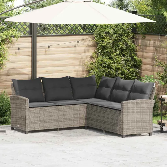 vidaXL Loungebank met kussens L-vormig poly rattan grijs, foto 2