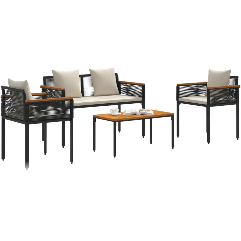 vidaXL Buitenmeubelset met kussen Zwart en Cream Wit poly rattan, foto 2