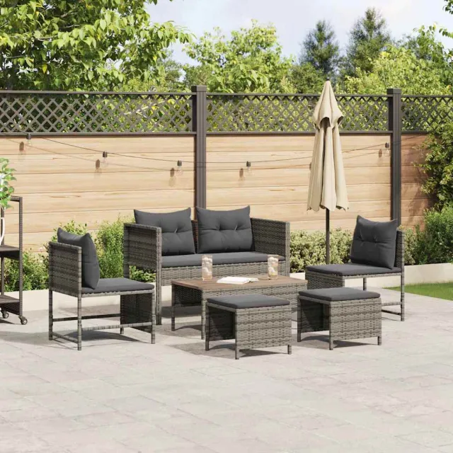 vidaXL Tuinbankenset 6 st Grijs en Donkergrijs poly rattan, foto 2