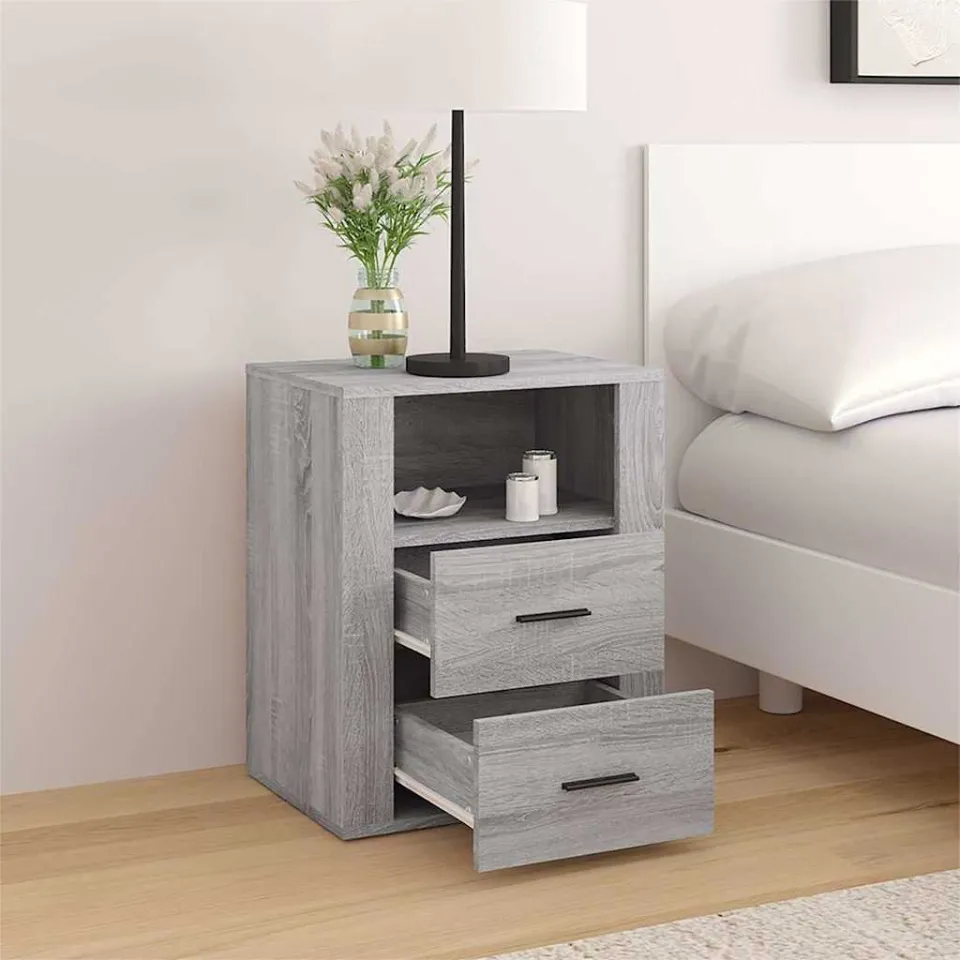 vidaXL Nachtkastje 50x36x60 cm bewerkt hout grijs sonoma eikenkleurig, foto 3