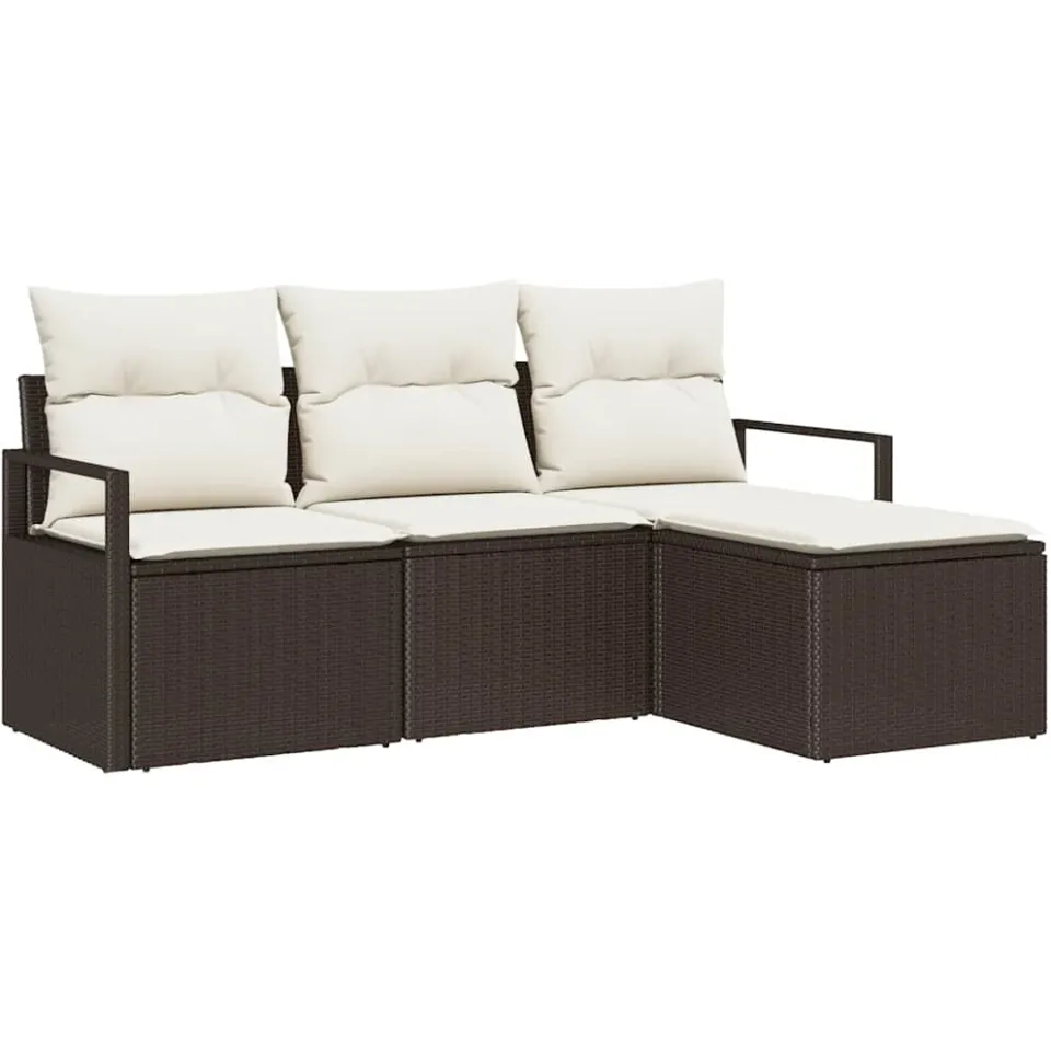 vidaXL Bankstel 4 st Bruin en Crème poly rattan
