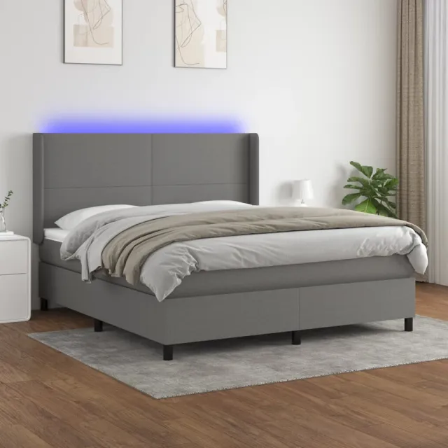 vidaXL Boxspring met matras en LED stof donkergrijs 180x200 cm grijs