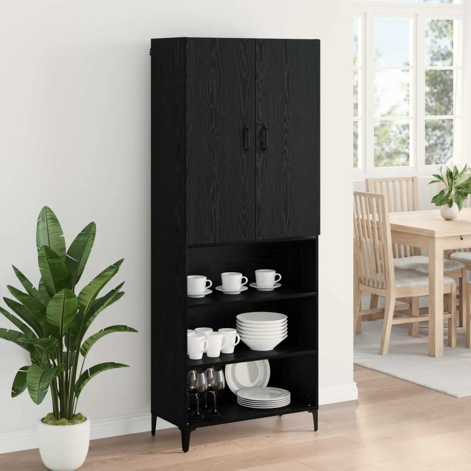 vidaXL Highboard Zwart Eiken 69,5 x 34 x 180 cm Bewerkt hout, foto 4
