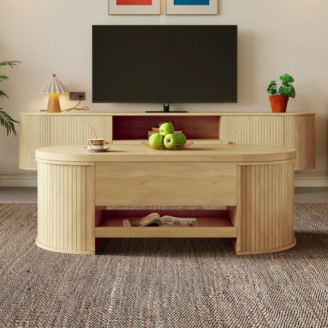 REDOM Salontafel - In Hoogte Verstelbaar - Met Opbergruimte - MDF - Natuurlijke Houtkleur - 110 x 55,5 x 40 cm