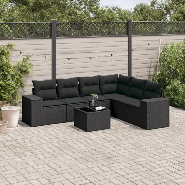 vidaXL 7-delige Loungeset met kussens poly rattan zwart, foto 2