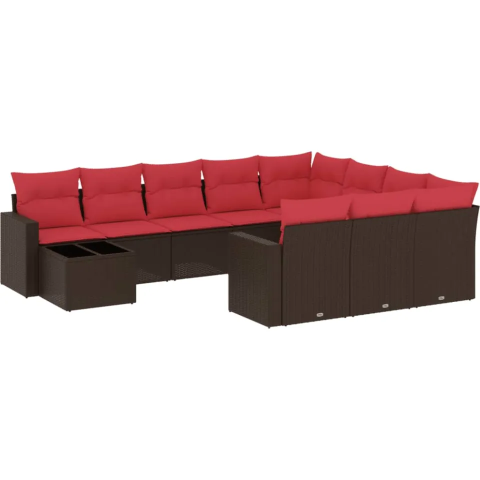vidaXL 11-delige tuinbankset met kussens, bruin polyrotan, foto 3