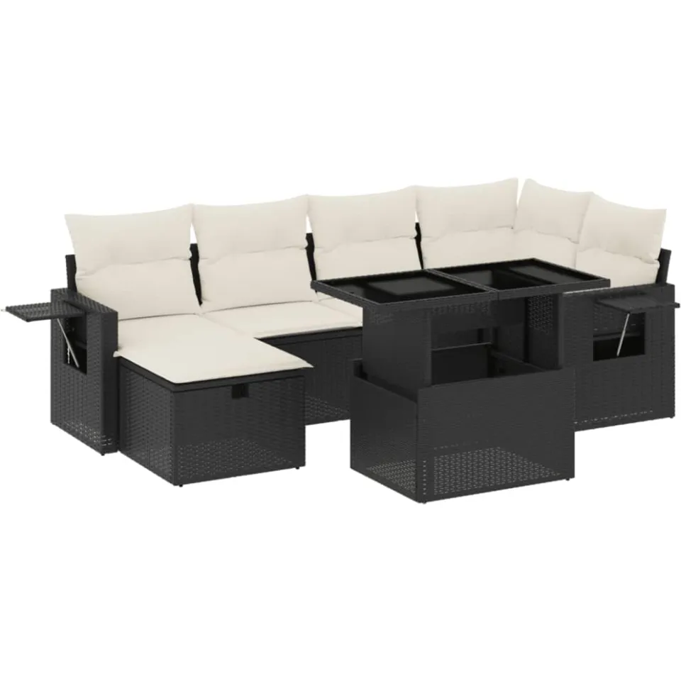 vidaXL 7-delige Loungeset met kussens poly rattan zwart, foto 3