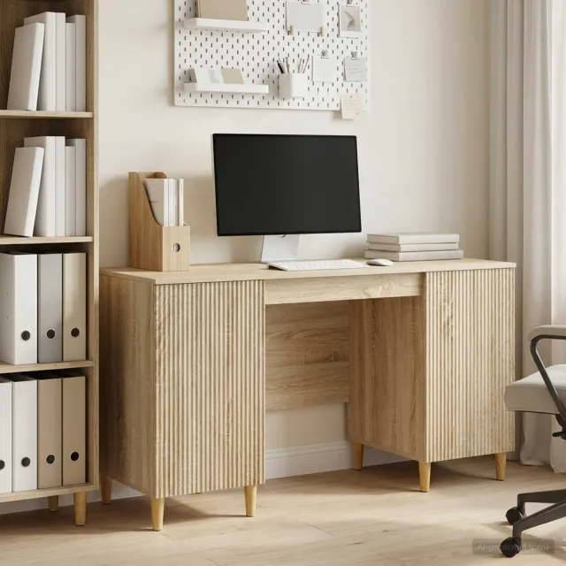 vidaXL Bureau met plank Sonoma Eiken 142,5 x 50 x 75 cm Bewerkt hout, foto 2