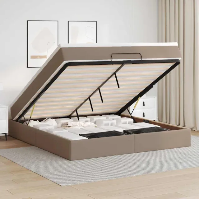 vidaXL Ottoman bed met matras 160x200cm kunstleer cappuccinokleurig Bruin