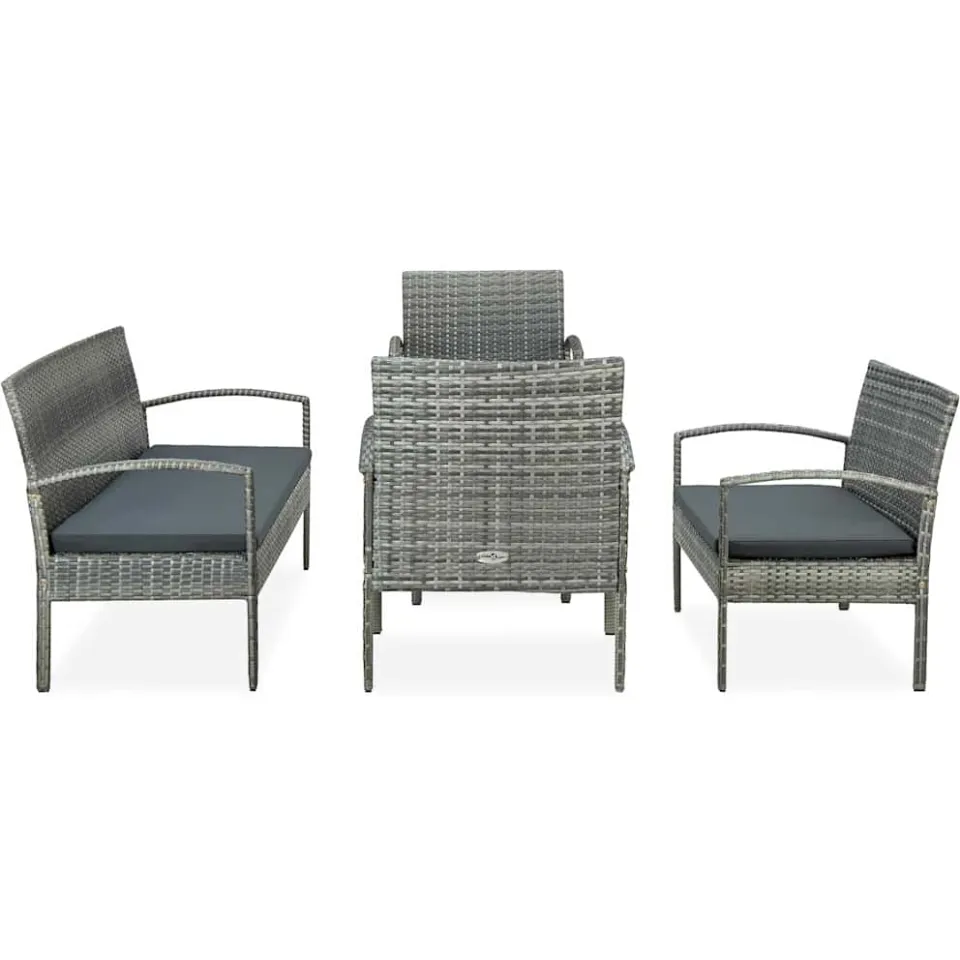 vidaXL 5-delige Loungeset met kussens poly rattan grijs