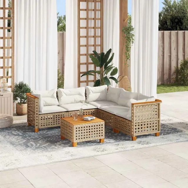 vidaXL 6-delige Loungeset met kussens poly rattan beige, foto 2