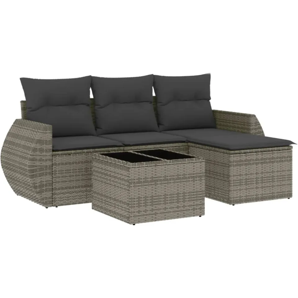 vidaXL 5-delige Loungeset met kussens poly rattan grijs, foto 3