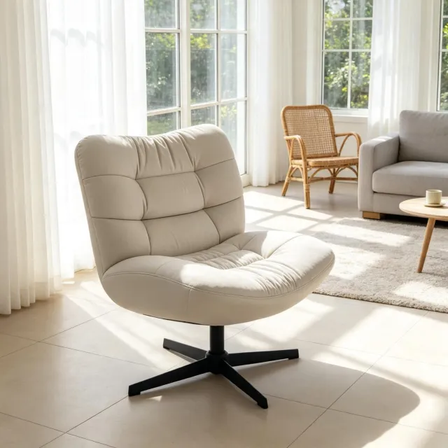 MODENUIT Fauteuil 70 x 80 x 82 cm - Draaibaar Zonder Ligfunctie - Voor de Woonkamer - Chenille - Crème