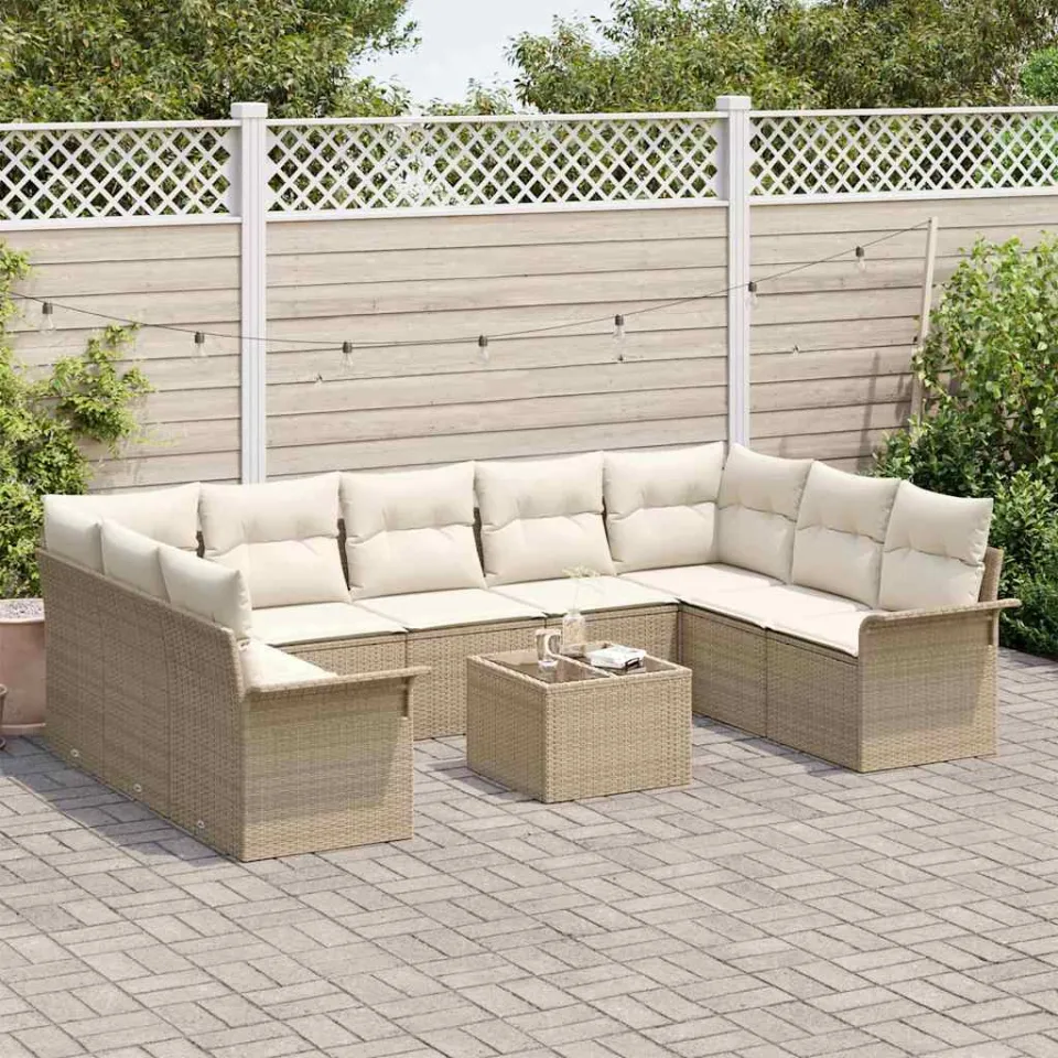 vidaXL Tuinbankenset 10 st Beige poly rattan, foto 3