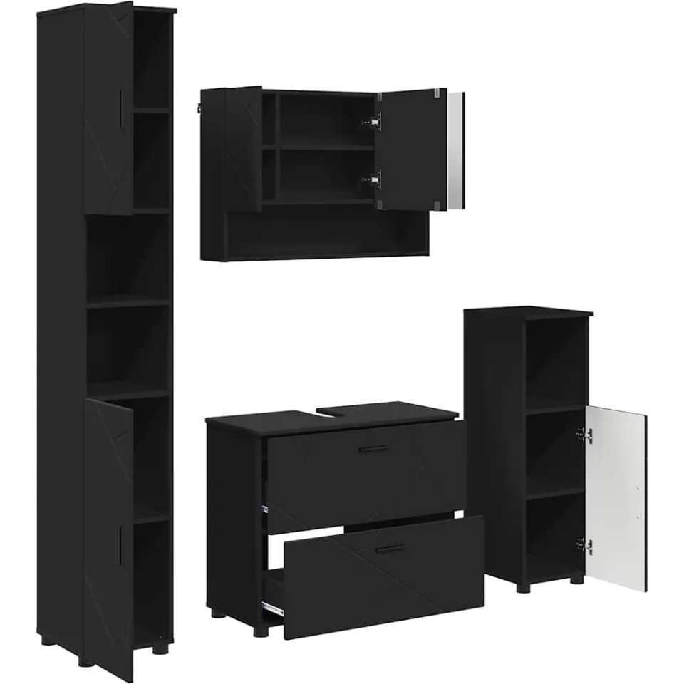 vidaXL Badkamermeubelset 4 st Zwart 35 x 30 x 192 cm, foto 2