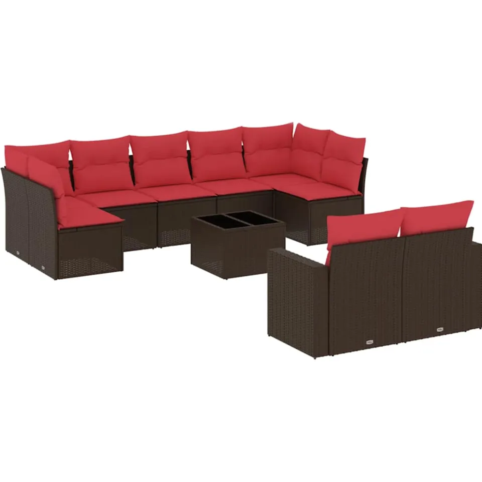 vidaXL 10-delige Loungeset met kussens poly rattan bruin, foto 3