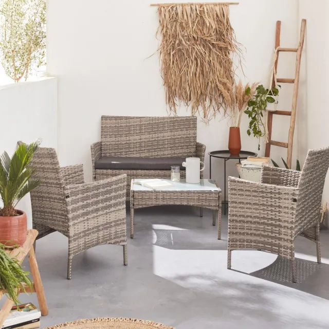 sweeek Tuinmeubelset van wicker, moltès, 4-zits Grijs
