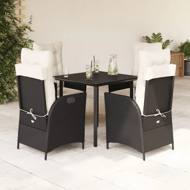vidaXL 5-delige Tuinset met kussens poly rattan zwart, foto 2