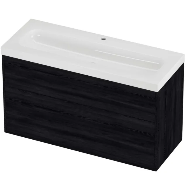 Proline Haga Badmeubelset Polystone Mezza 1 Kraangat Voor Grepen 120x46x73 cm Glans Wit Black Oak Eiken