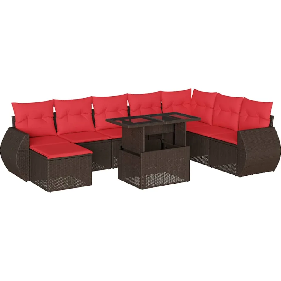 vidaXL 9-delige tuinbankset met kussens, bruin polyrotan, foto 3
