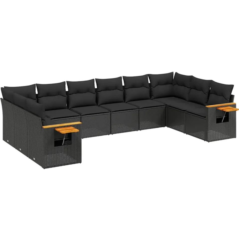 vidaXL 10-delige Loungeset met kussens poly rattan zwart, foto 3