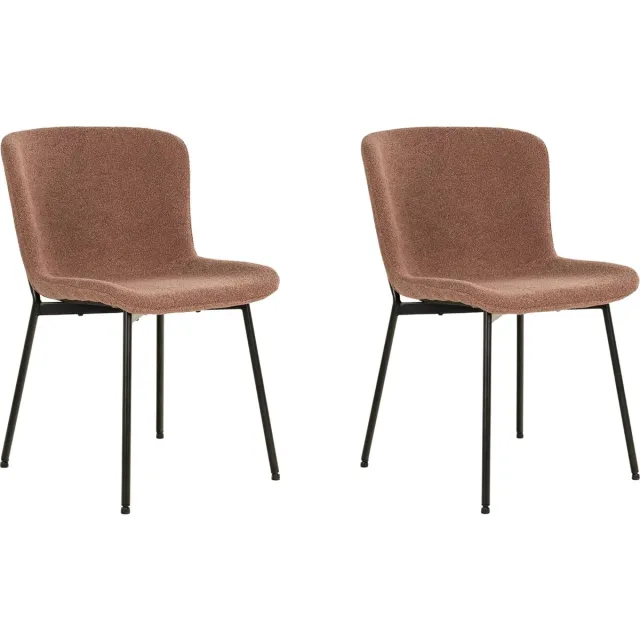 QUVIO Eetkamerstoel Lucy – Eetkamerstoelen - Bouclé - Staal - Bruin - Roestbruin - Set van 2