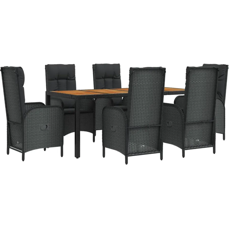 vidaXL 7-delige Tuinset met kussens poly rattan zwart