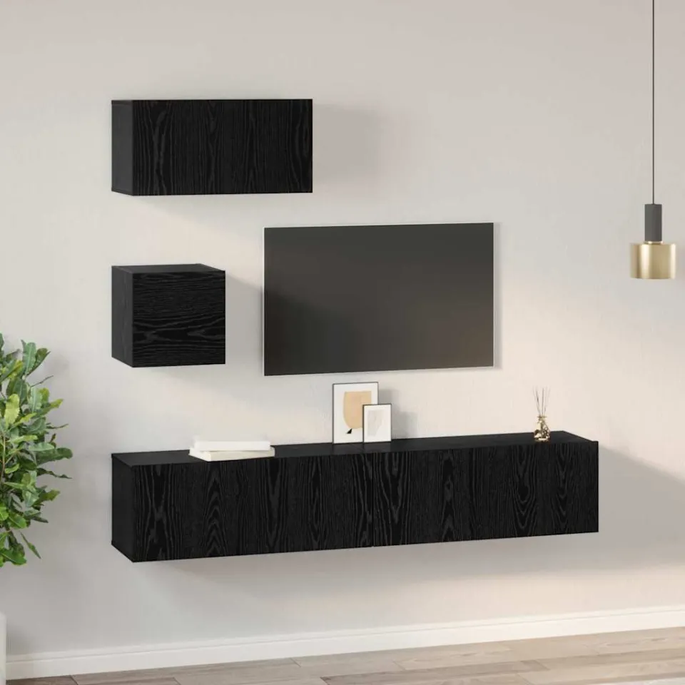 vidaXL Tv-meubelset 4 st 80 x 30 x 30 cm Zwart Eiken, foto 4