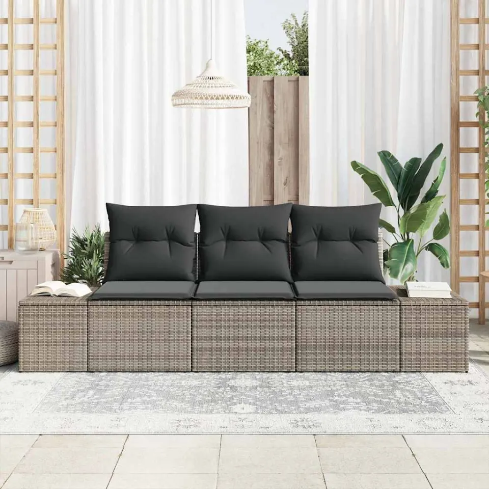 vidaXL Bankstel 3 st Grijs poly rattan, foto 3