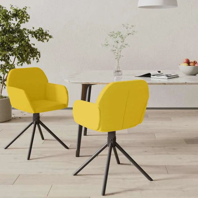 vidaXL Eetkamerstoelen draaibaar 2 st fluweel geel, foto 2