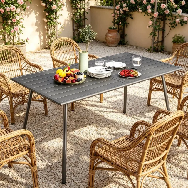 MIVRAY Tuintafel - Stevige Rechthoekige Eettafel Voor 6 Personen - Modern Voor Tuin En Terras - Staal - 150 X 80 X 74 Cm - Grijs