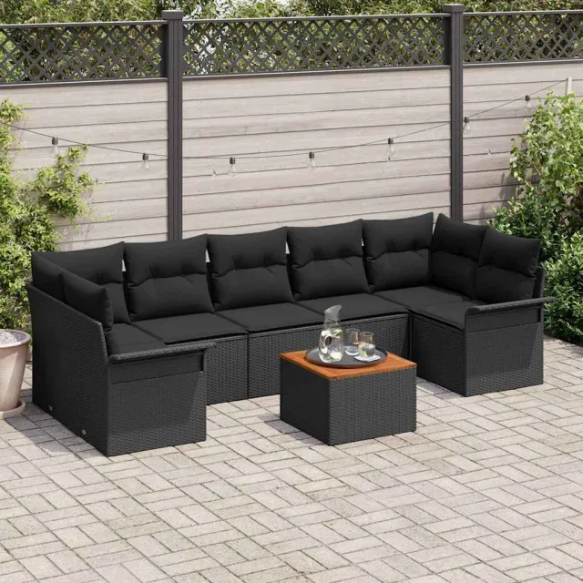 vidaXL Tuinbankenset 8 st Zwart poly rattan, foto 2