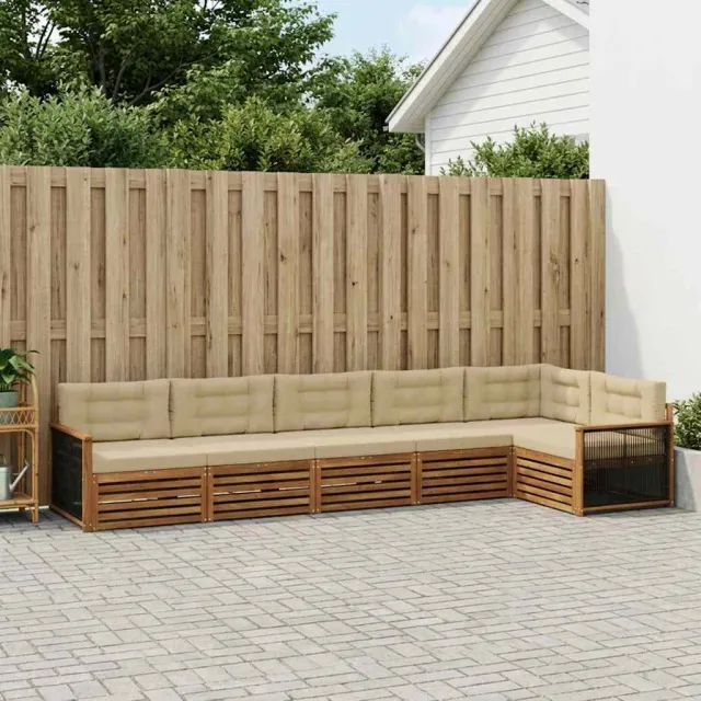 vidaXL Buiten bankenset 6 st 6-zits Natuurlijk en Beige