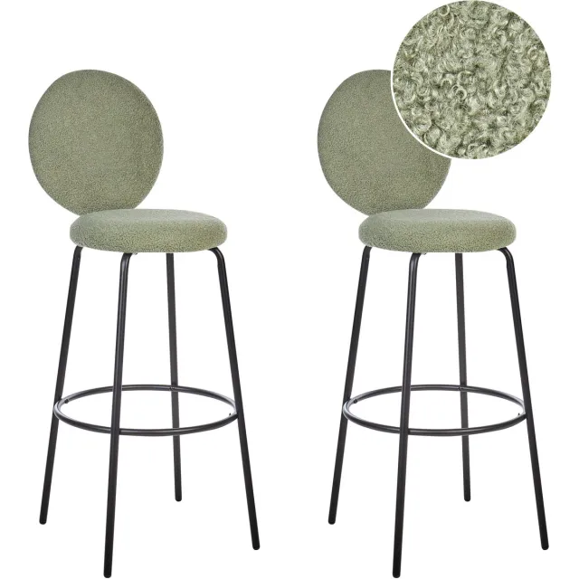 Beliani EMERY - Barkruk set van 2 - Lichtgroen - Bouclé