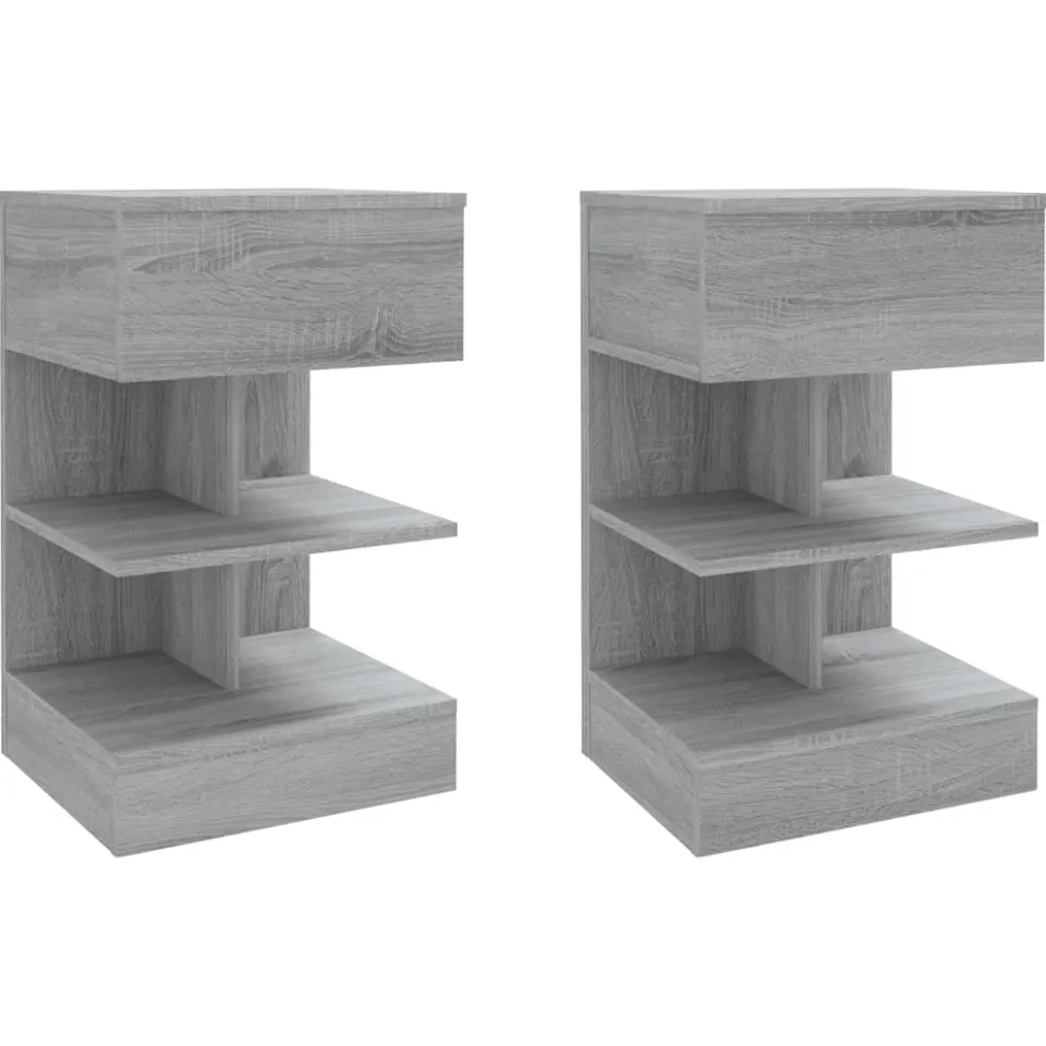 vidaXL Nachtkastjes 2 st 40x35x65 cm bewerkt hout grijs sonoma eiken, foto 3