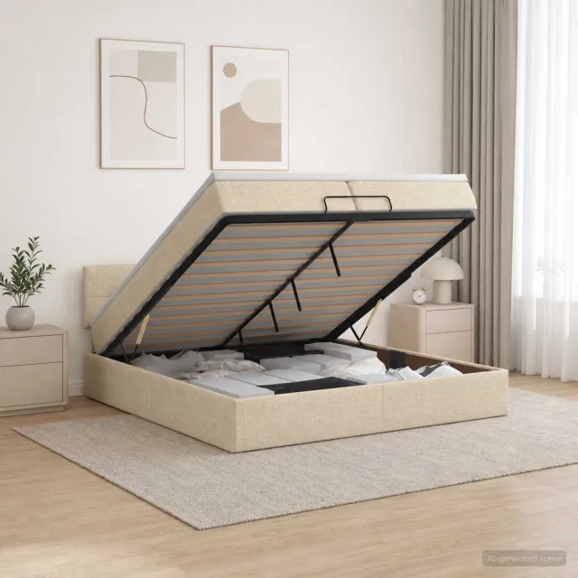 vidaXL Ottoman bed met matras Crèmekleurig 200 x 200 cm Stof