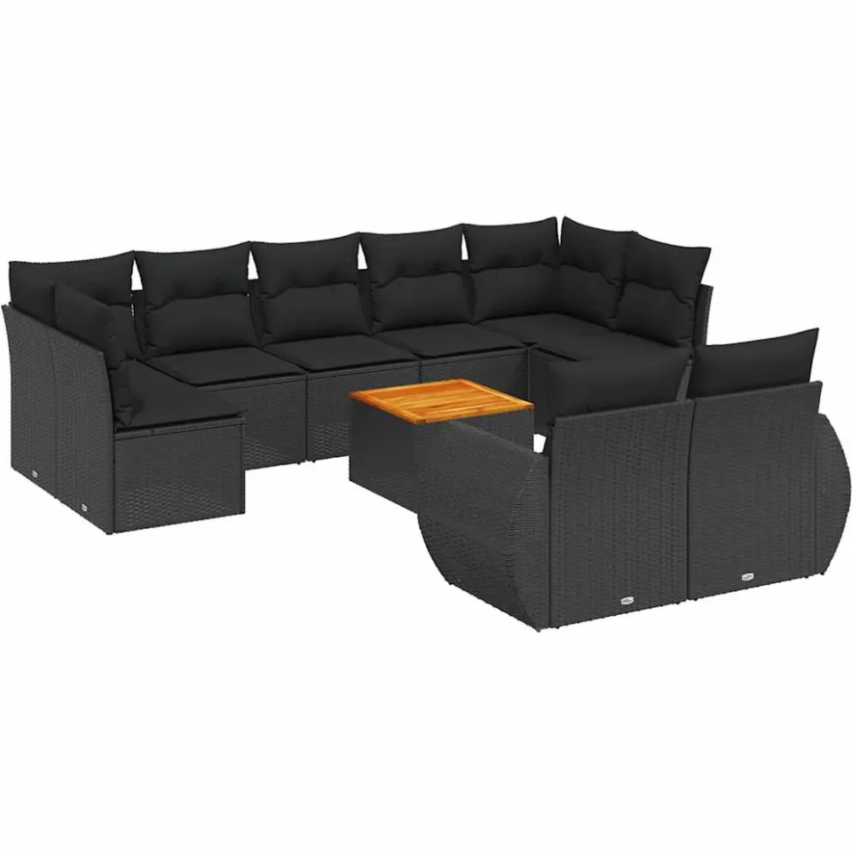 vidaXL 10-delige Loungeset met kussens poly rattan zwart, foto 3