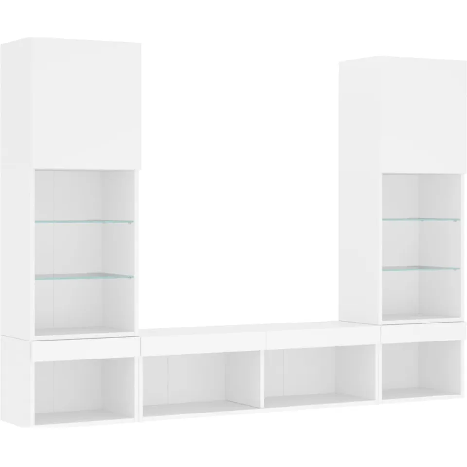 vidaXL 5-delige Tv-wandmeubelset met LED-verlichting bewerkt hout wit
